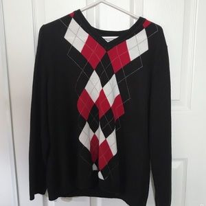 argyle red white black long sleeves sweater vest